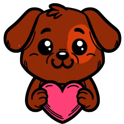 dog holding heart