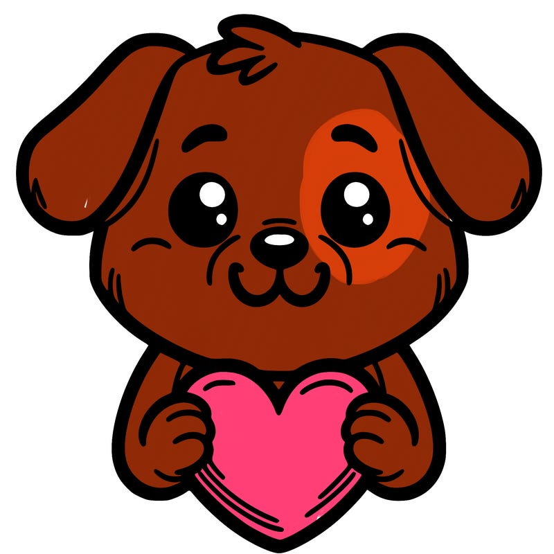 dog holding heart