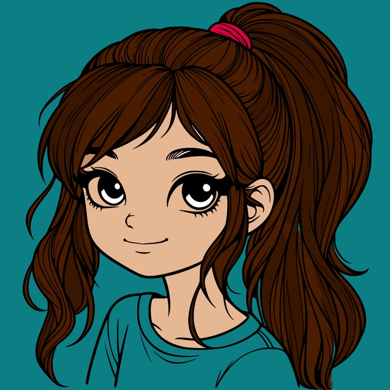 realistic girl with ponytail