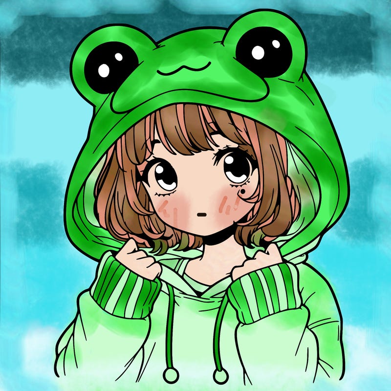 a cute teenage girl wearing a frog hoodie