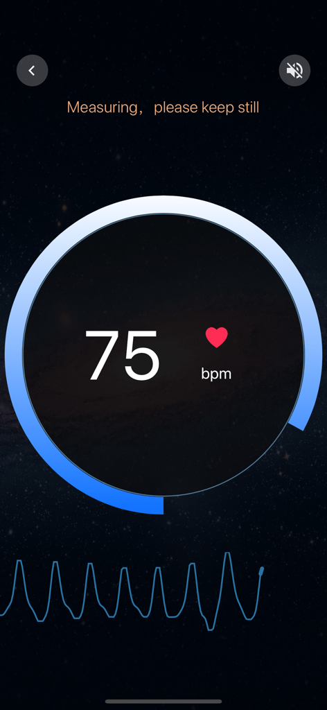 Heart Rate Pro-Health  Monitor - Heart Rate Pro app interface showing a pulse measurement of 75 bpm with a heart rate waveform