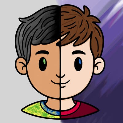 half in half picture of two different people