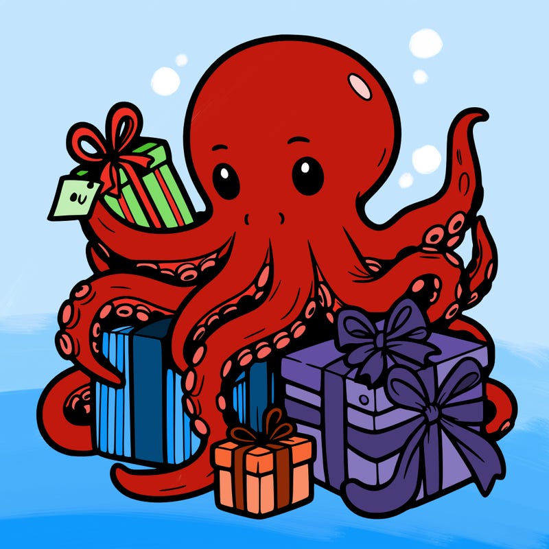 an octopus wrapping gifts