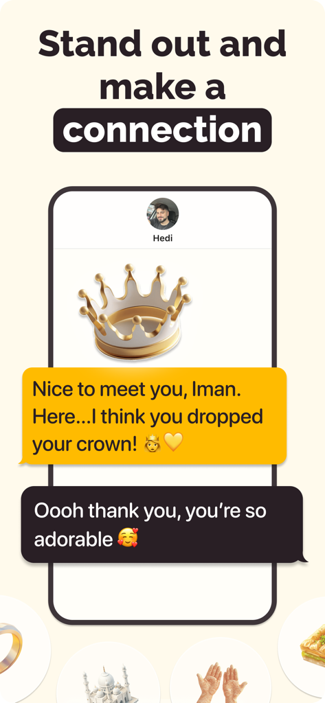 Une interface de chat de l'application de rencontres musulmane InshAllah avec le titre Démarquez-vous et établissez une connexion.