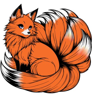 realistic detailed 9 tailed anime fox