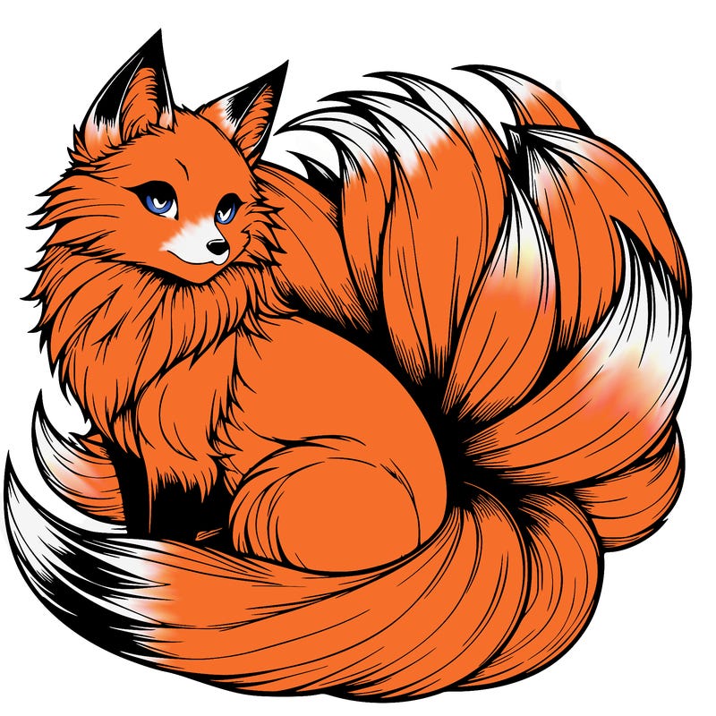 realistic detailed 9 tailed anime fox