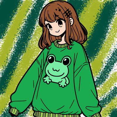 girl wearing frogging sweatshirt