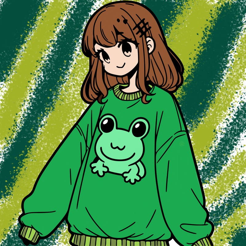 girl wearing frogging sweatshirt