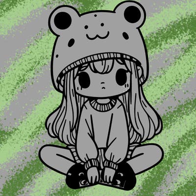 a girl wearing a frog hat and some frog socks