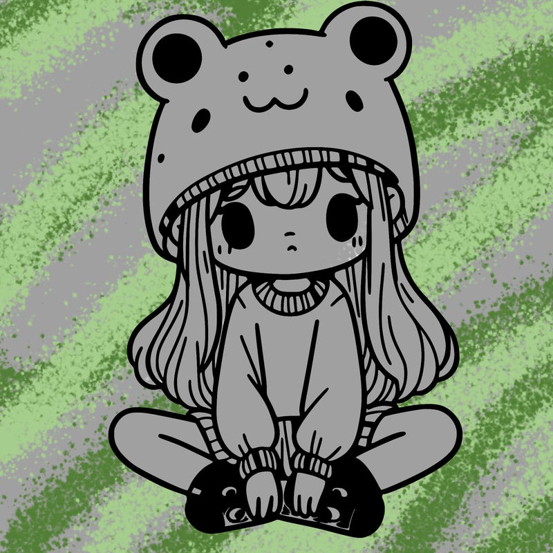 a girl wearing a frog hat and some frog socks
