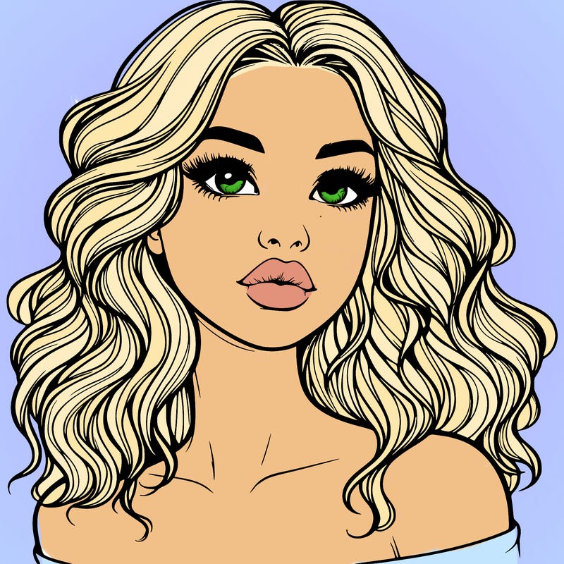 realistic girl with wavy hair and lips