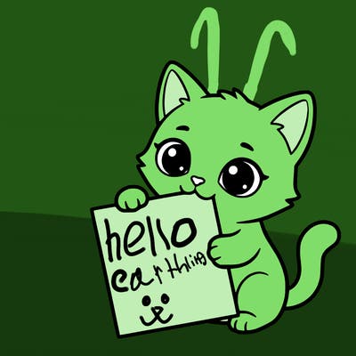 a small cat with a blank sheet of paper in its hand. the cat is sooooooo cute!