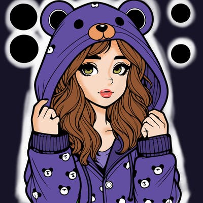 realistic girl in a animal pjs hoodie
