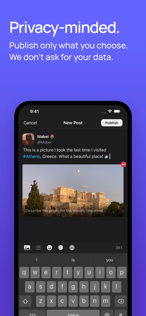 Datenschutzorientierte Beitragserstellungs-Oberfläche in der Mastodon-Mobil-App
