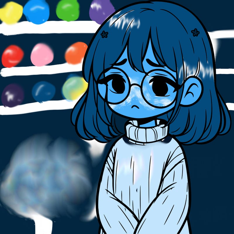 sad girl with glasses in a sweater