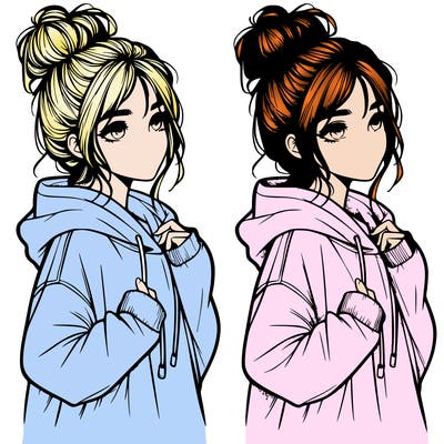 realistic girl wearing a oversized hoodie and messy bun