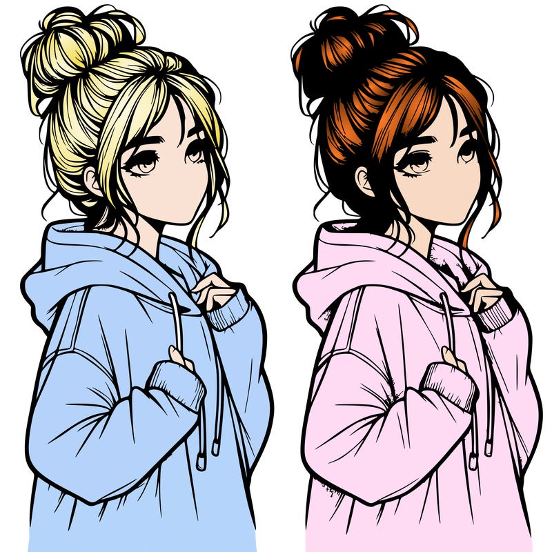 realistic girl wearing a oversized hoodie and messy bun