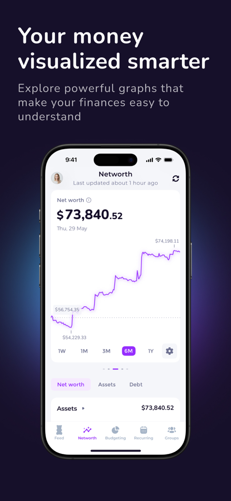 Emma app net worth tracker showing a financial growth graph