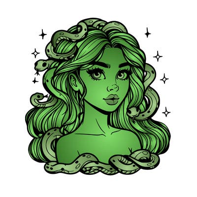 realistic girl with snakes as hair