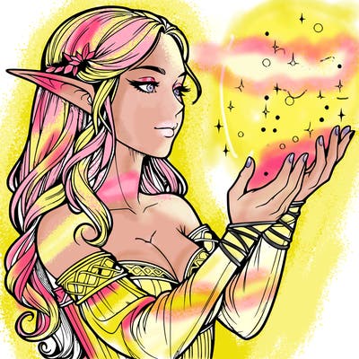 realistic elf girl doing magic