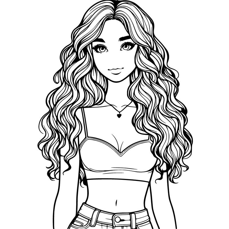 realistic girl with wavy hair and a crop top