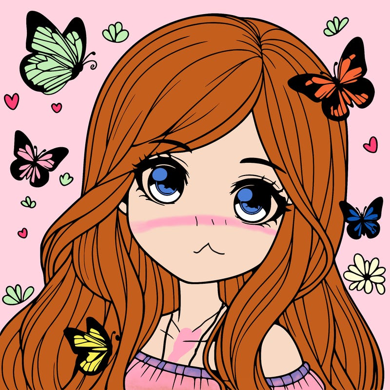 realistic girl with butterflies around her