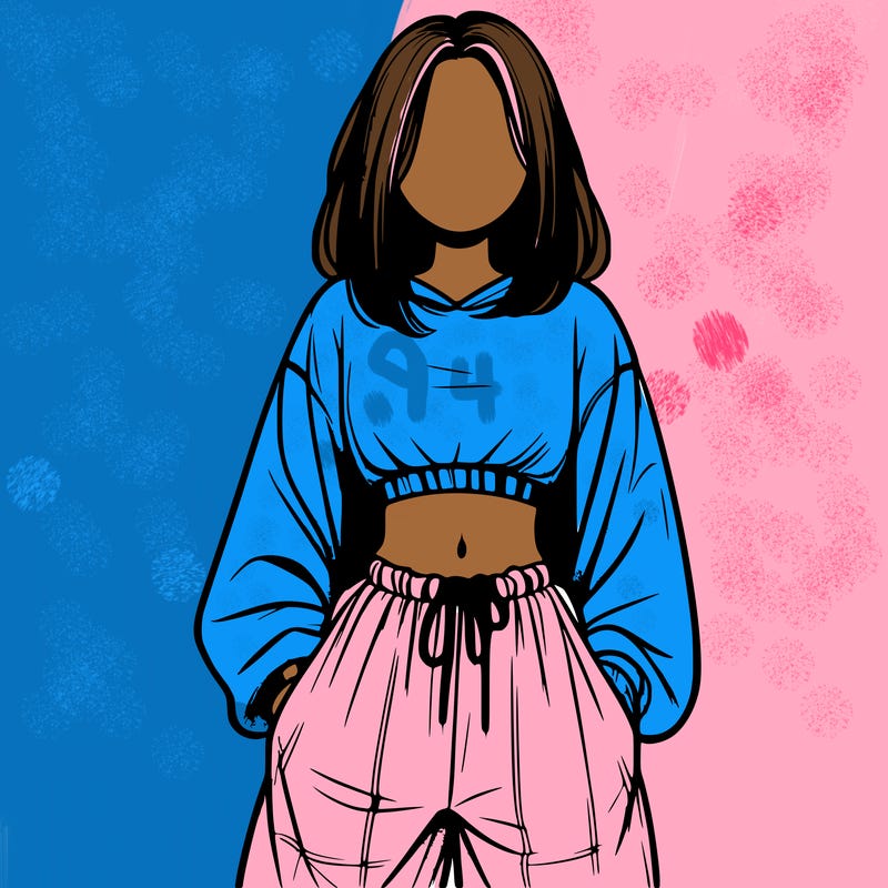 realistic girl faceless with baggy pants and a crop top