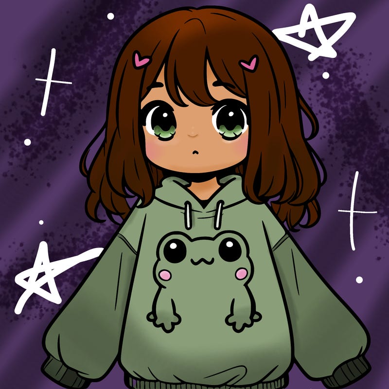 girl wearing frogging sweatshirt