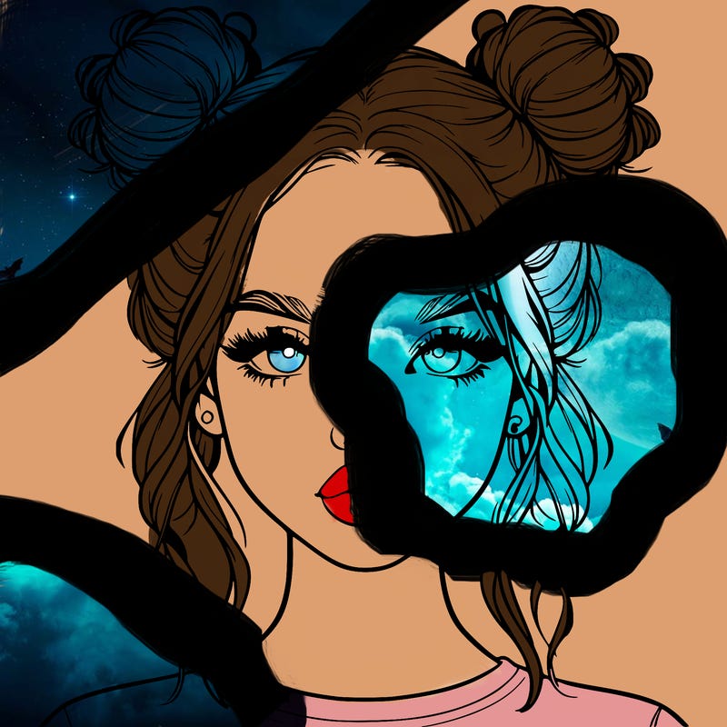 realistic girl with two buns in hair and lips