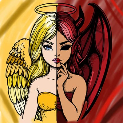 realistic angel half demon