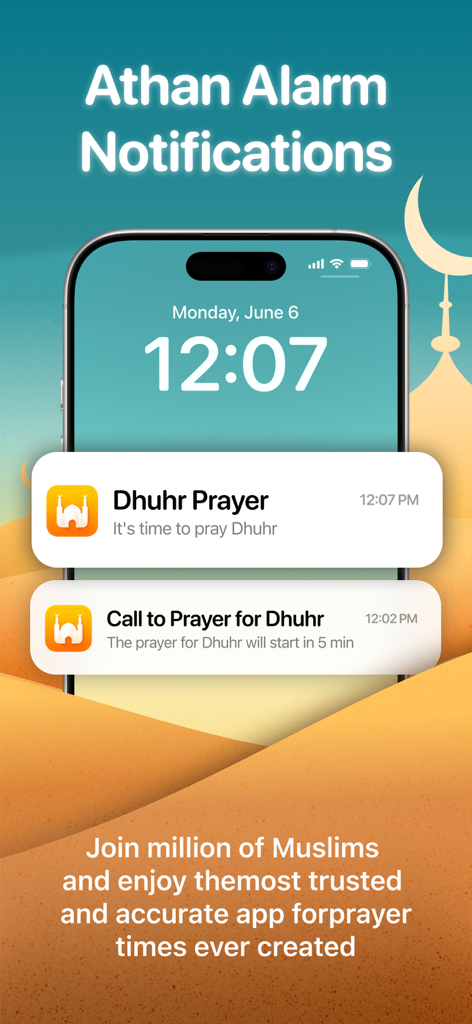Prayer Times - Athan Pro - Athan Pro app notifications for Dhuhr prayer on an iPhone lock screen
