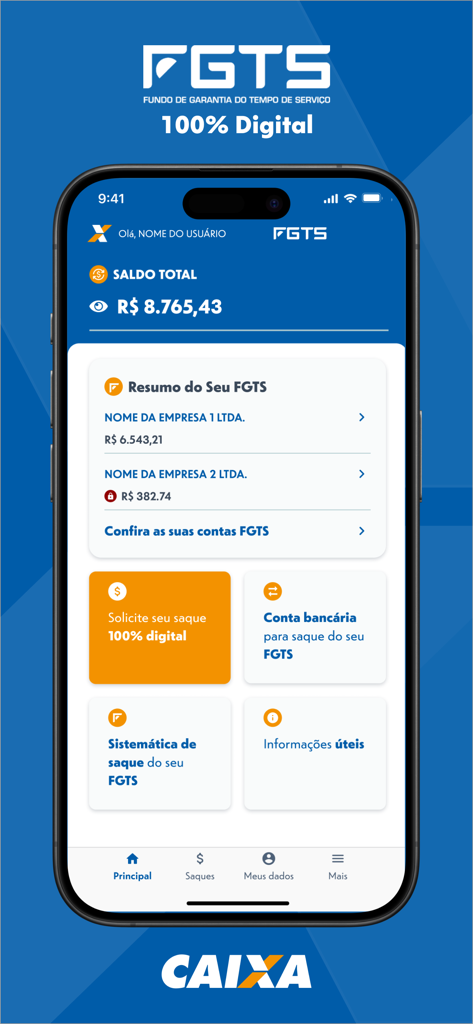 FGTS - FGTS mobile app dashboard showing account balance and digital withdrawal options