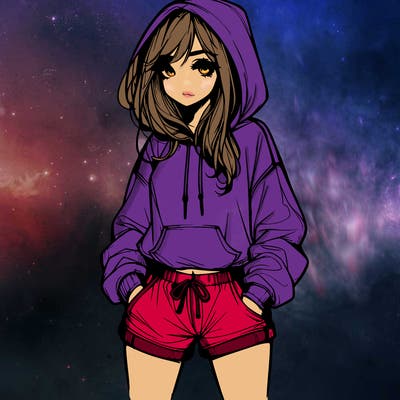realistic girl in shorts and hoodie