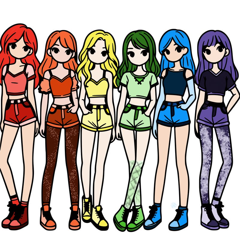 a group of girls wearing crop tops and shorts