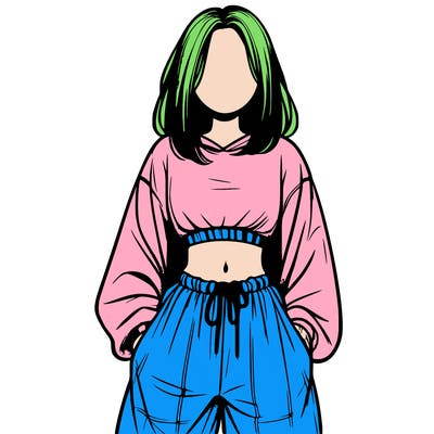 realistic girl faceless with baggy pants and a crop top