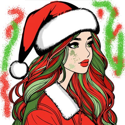 realistic girl in santa hat