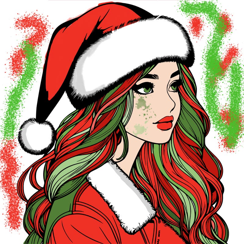 realistic girl in santa hat