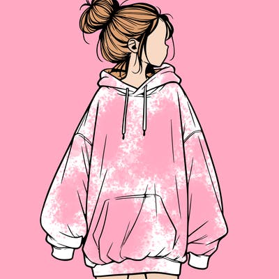 realistic girl with a oversized sweatshirt on and a bun