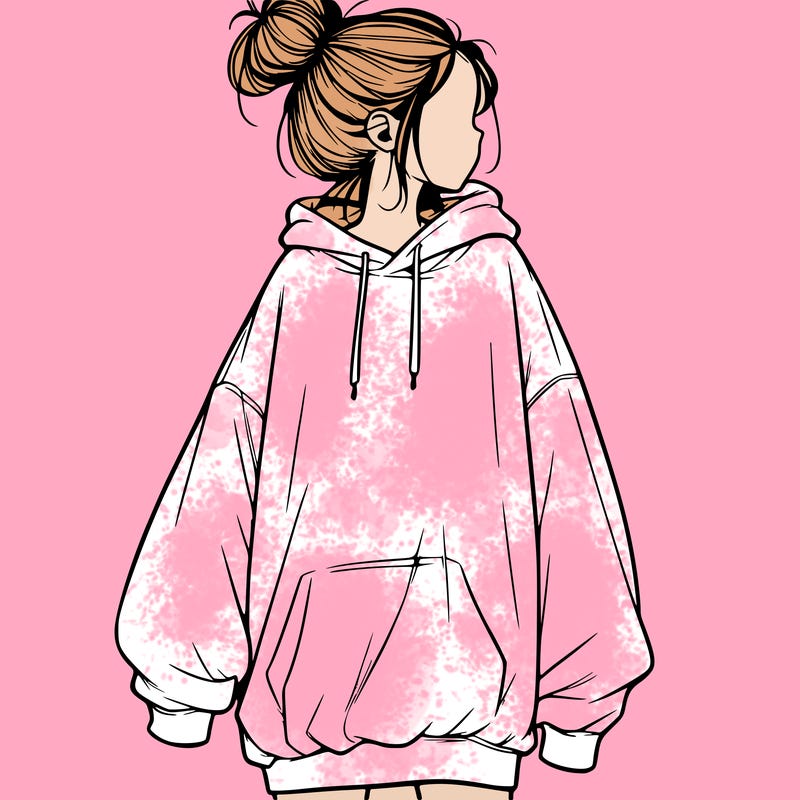 realistic girl with a oversized sweatshirt on and a bun