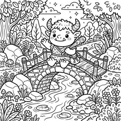 Discover a charming Kawaii Bridge Troll coloring page, featuring an adorable troll guarding its bridge in a whimsical forest setting. This delightful design is perfect for bringing a touch of cuteness to your fantasy coloring adventures.