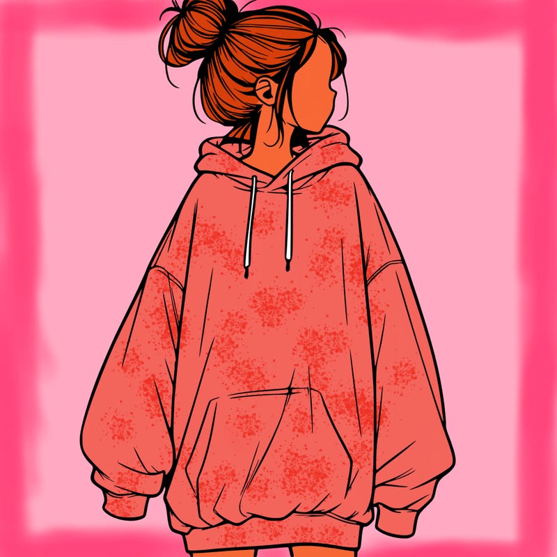realistic girl with a oversized sweatshirt on and a bun