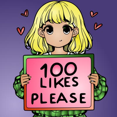 a girl holding a sign saying 100 likes please