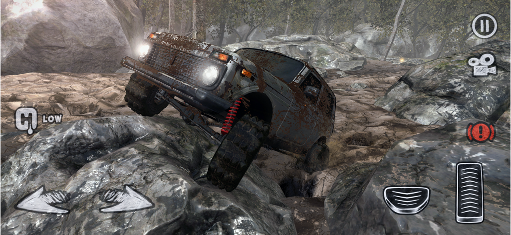 4x4 Next Gen Offroad - Muddy SUV climbing over rocks in 4x4 Next Gen Offroad gameplay