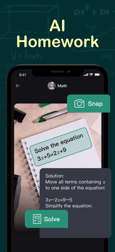 Interface de l'application Gam.AI montrant l'IA résolvant une équation mathématique à partir d'une photo