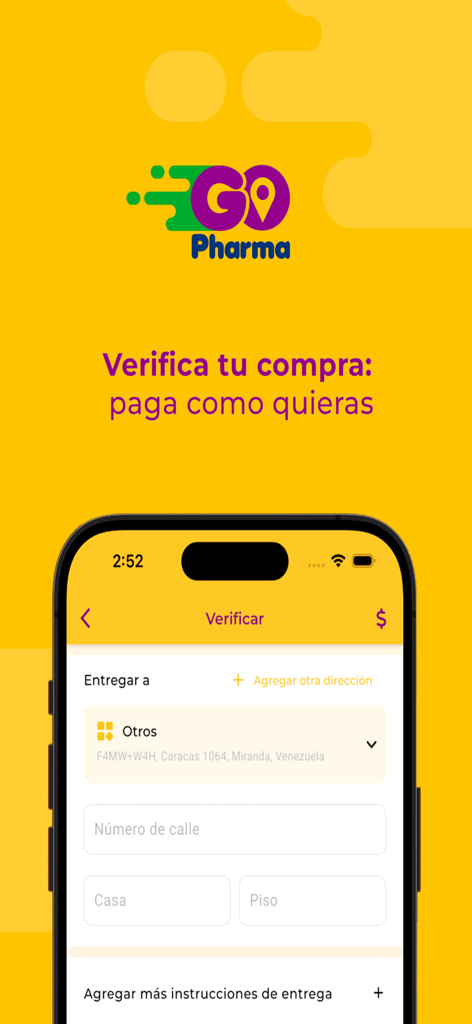 GoPharma - GoPharma mobile app checkout screen for entering delivery address details in Venezuela