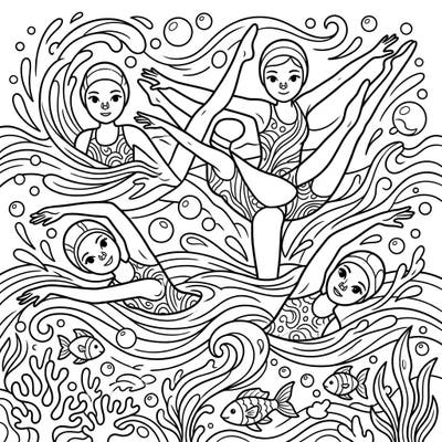 Immerse yourself in the elegant world of synchronized swimming with this specially designed coloring page. Featuring graceful artistic swimmers and clear, accessible outlines, it's perfect for seniors seeking a relaxing and engaging creative activity.