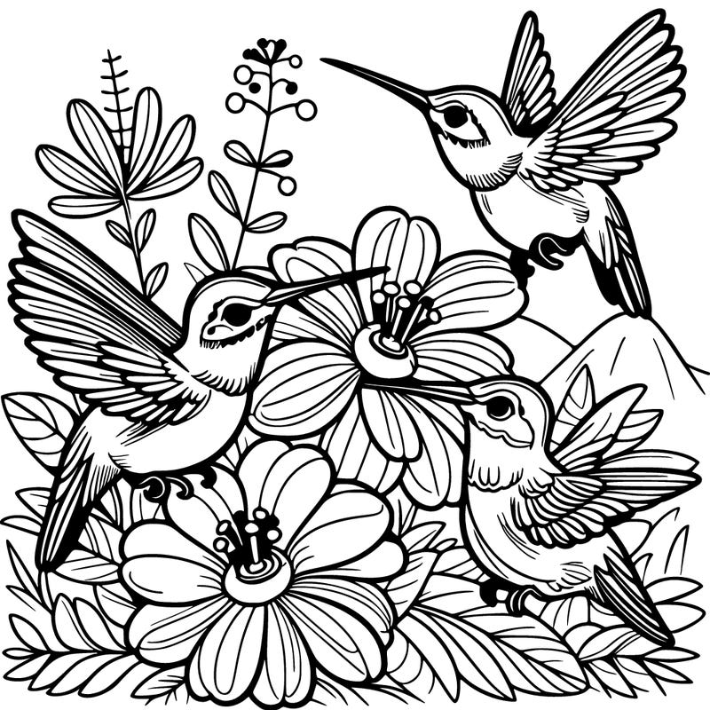 hummingbirds on flowers