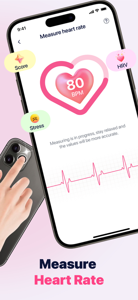 Health Keeper: Pulse Monitor - Interface of the Health Keeper app showing heart rate measurement using a smartphone camera lens