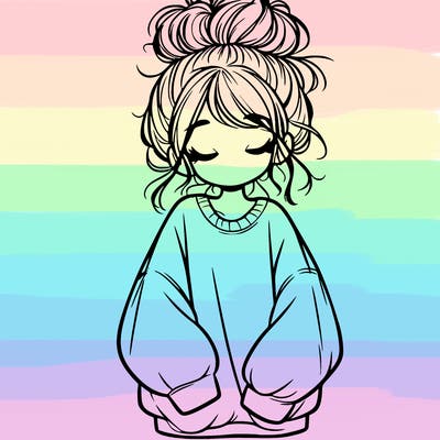 girl with baggy sweatshirt and messy bun