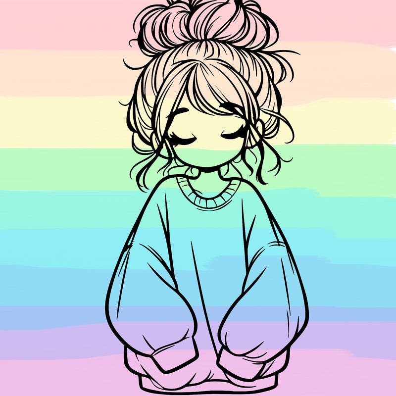 girl with baggy sweatshirt and messy bun